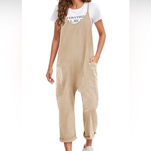 Womens Oversized Sleeveless Jumpsuits Spaghetti Strap Loose Overalls with Pocket